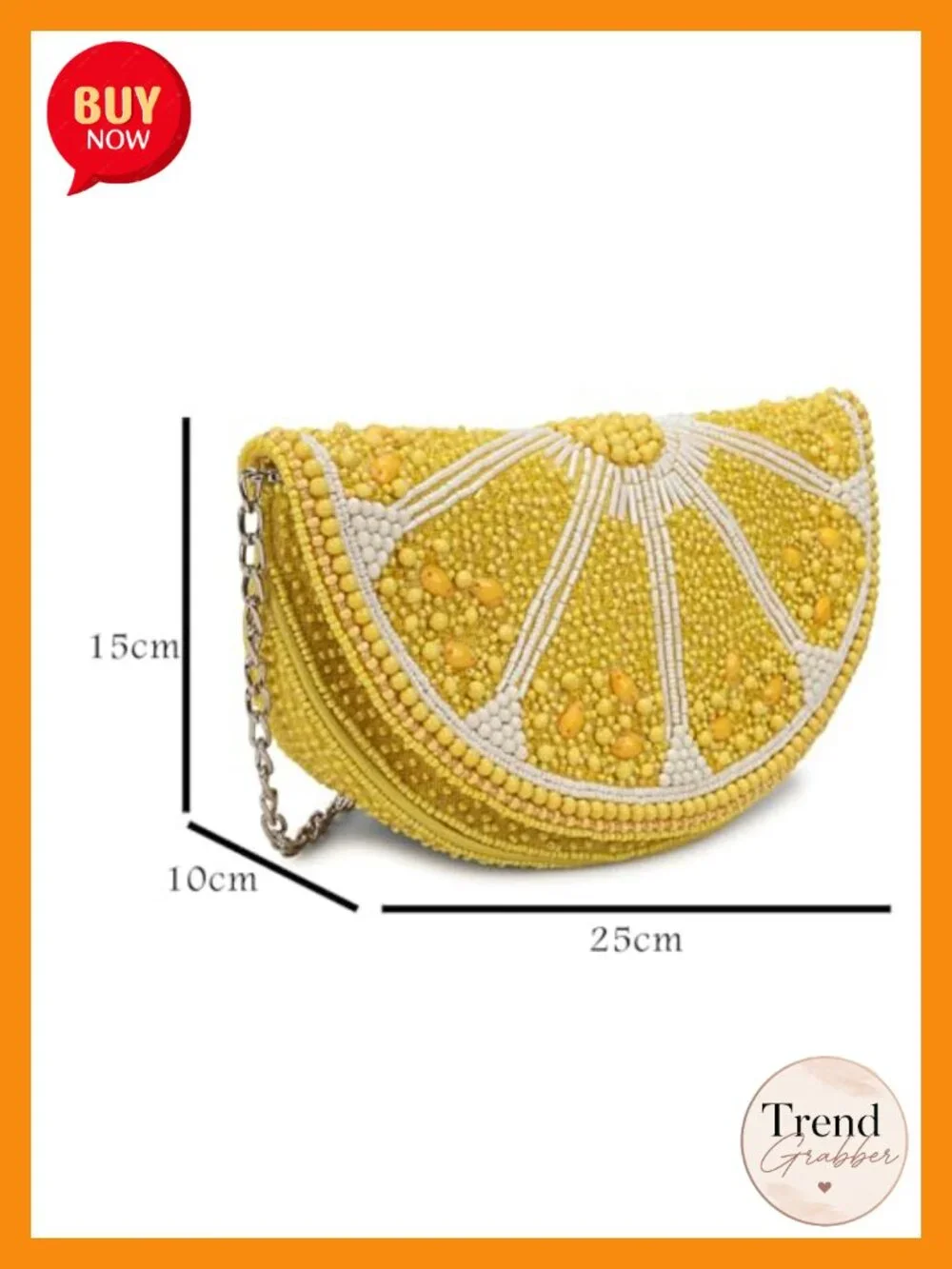 Beaded Lemon Slice Clutch Purse with Chain Strap, Novelty Fruit Design